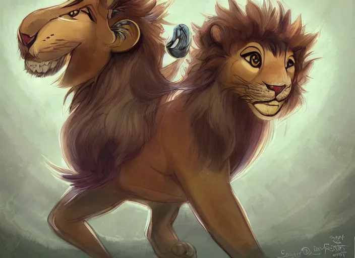 Image similar to full character design of an egyptian lion. deviantart adoptable, style of maple story and zootopia, portrait studio lighting by jessica rossier and brian froud in the style of disney, traditional