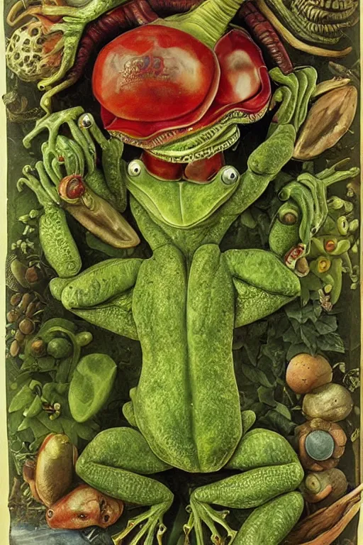 Image similar to Alien Frog in style of Guiseppe Arcimboldo
