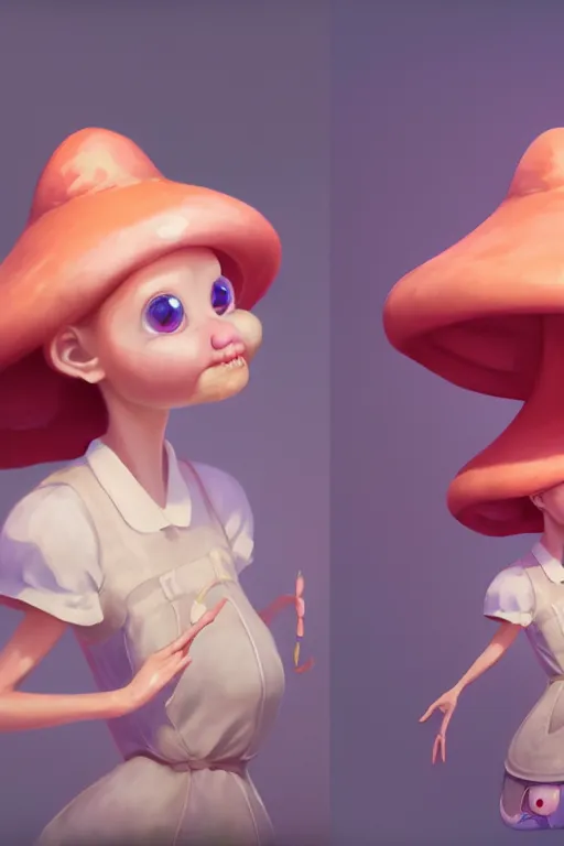 Image similar to super cute Fungal Maid character concept, soft light, soft mood, realistic body features and face, illustration, painting oil on canvas by Elena Zhurikhina and Goro Fujita, octane render trending on artstation, 4k, 8k, HD