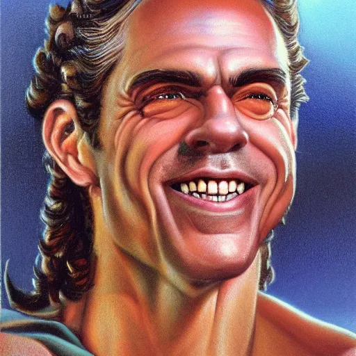 Prompt: portrait of the face of Jordan Peterson smiling sly intricate detailed by boris vallejo