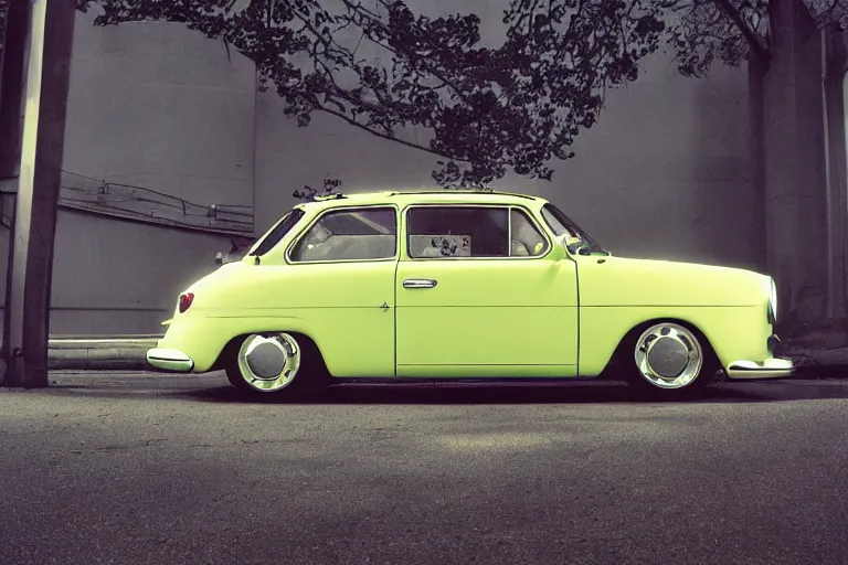 Prompt: stylized poser of a single 1955 Volkwagen GTI, thick neon lights, ektachrome photograph, volumetric lighting, f8 aperture, cinematic Eastman 5384 film