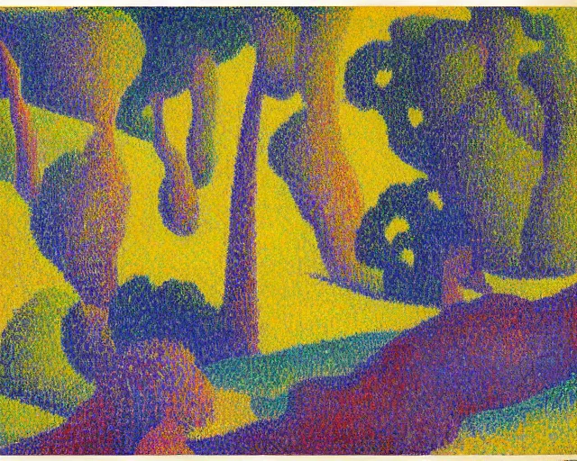 Prompt: painting of a canyon landscape, by paul signac, by georges seurat, by albert dubois - pillet