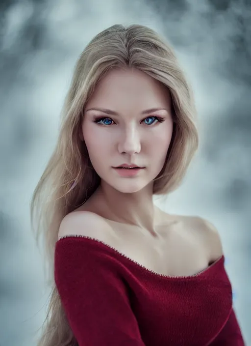 Image similar to a gorgeous norwegian female photo, professionally retouched, soft lighting, realistic, smooth face, full body shot, torso, dress, perfect eyes, sharp focus on eyes, 8 k, high definition, insanely detailed, intricate, elegant, art by jason chan and mark hall