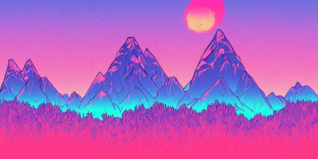 Prompt: synthwave mountain background, melancholic, lo fi