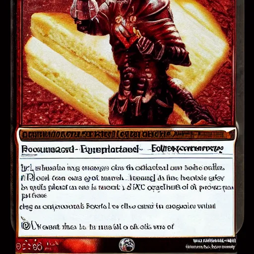 Prompt: a mtgo trading card of a piece of evil toast, 4 k, hd, full quality, shiny, rare
