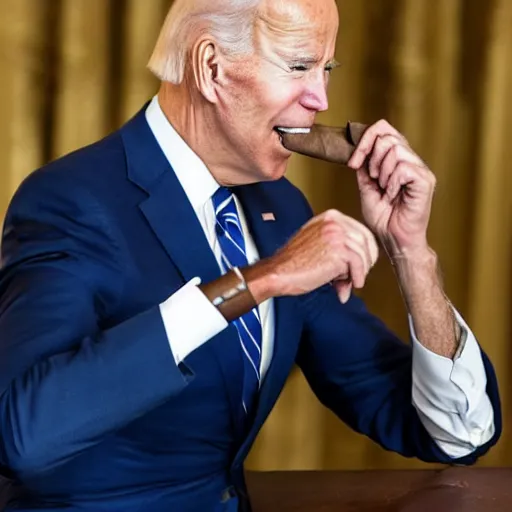 Image similar to a photo of joe biden with a cigar on his mouth