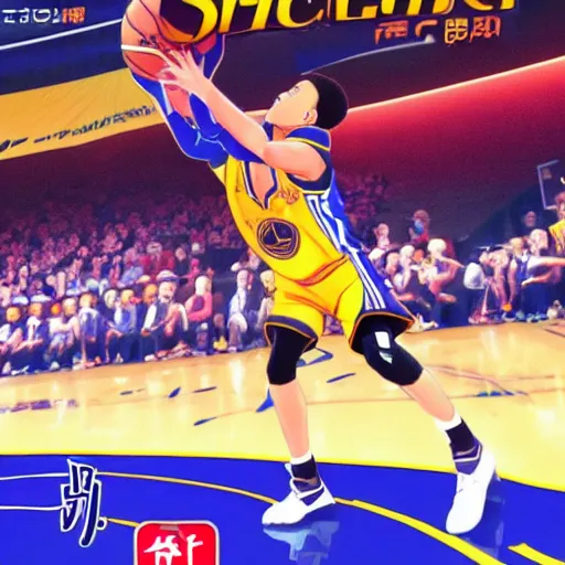 Prompt: stephen curry japanese anime manga character shooting basketball action