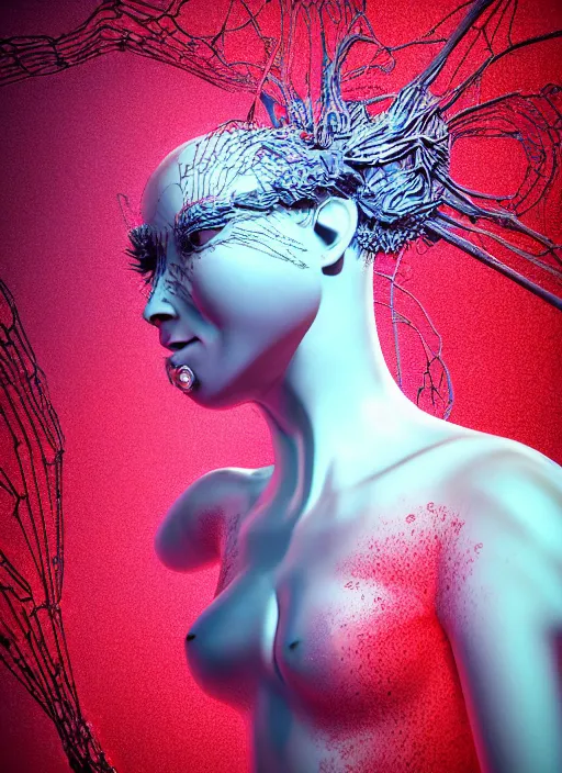 Prompt: hyper detailed 3d render like a sculpture - profile subsurface scattering (a beautiful fae princess black dual filter gas mask protective playful expressive from that looks like a borg queen wearing a vintage pannier ball gown) seen red carpet photoshoot in UVIVF posing in pool of turbulent water to breathe of the Strangling network of yellowcake aerochrome and milky clouds of Fruit and His delicate Hands hold of gossamer polyp blossoms bring iridescent fungal flowers whose spores black the foolish stars by Jacek Yerka, Ilya Kuvshinov, Mariusz Lewandowski, Houdini algorithmic generative render, golen ratio, Abstract brush strokes, Masterpiece, Victor Nizovtsev and James Gilleard, Zdzislaw Beksinski, Tom Whalen, Mark Ryden, Wolfgang Lettl, Grant Wood, octane render, 8k, maxwell render, siggraph