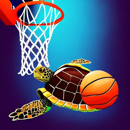 Prompt: a turtle playing basketball, concept art, digital art, highly detailed