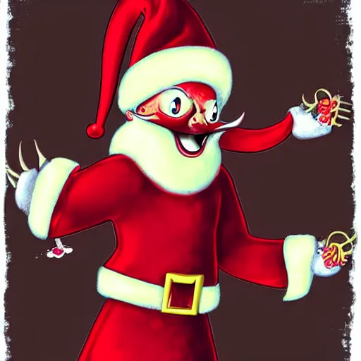 Image similar to satan claus with devil's tail, digital art