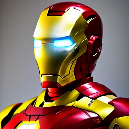 Image similar to golden iron man suit, photography,