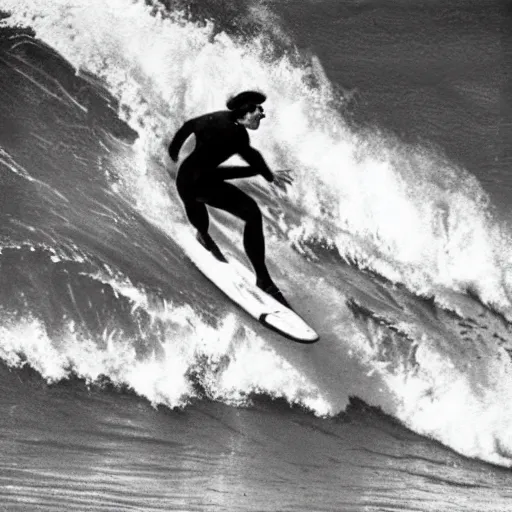 Prompt: mussolini surfing, 1 9 4 0 s photo, photorealistic, close up