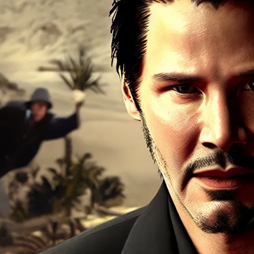 Image similar to film still of keanu reeves as clark gable in gone with wing, gameplay, 8 k, hd