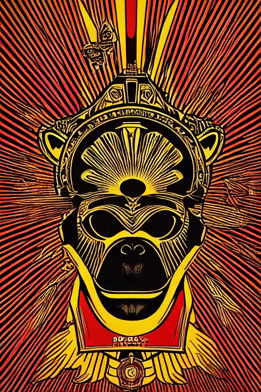 Prompt: Shepard Fairey poster of monkey , color, high resolution.