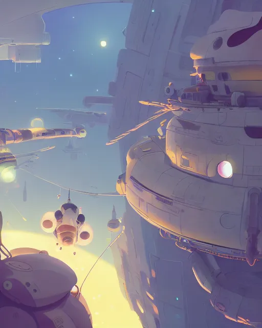 Image similar to landing on the space station settlement, cory loftis, james gilleard, atey ghailan, makoto shinkai, goro fujita, studio ghibli, rim light, exquisite lighting, clear focus, very coherent, plain background, soft painting