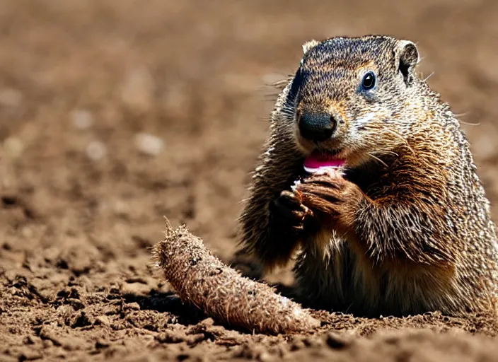 Prompt: groundhog eating a worm