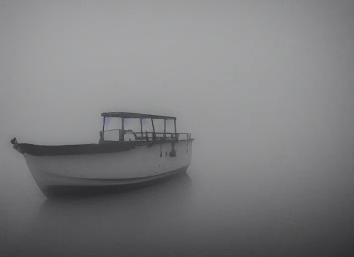 Image similar to boat, mist, lomography photo effect, monochrome, noise grain film