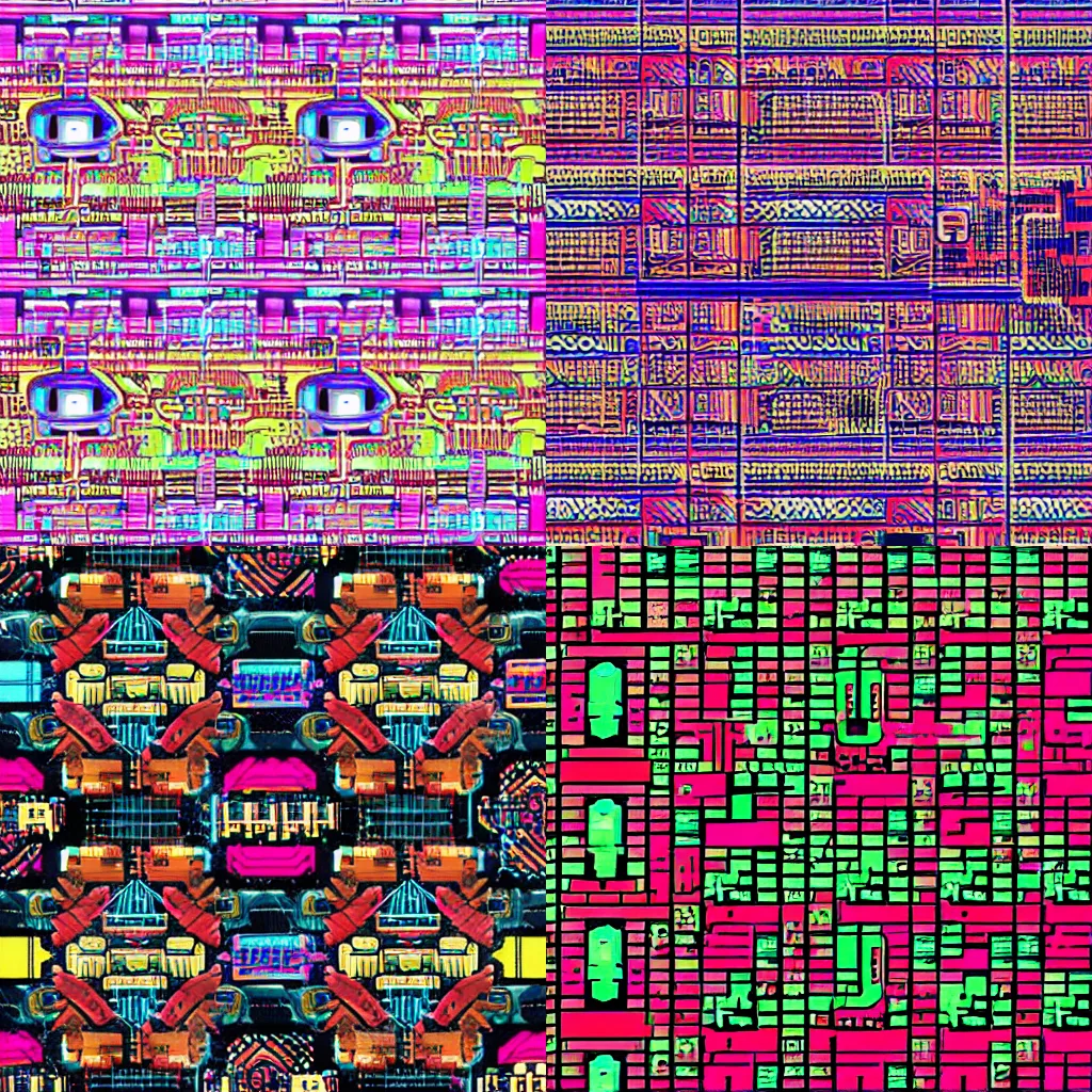 Prompt: an hyper-detailed cyberpunk pattern for background retro gaming theme, japan, 1980s, centered, colorful