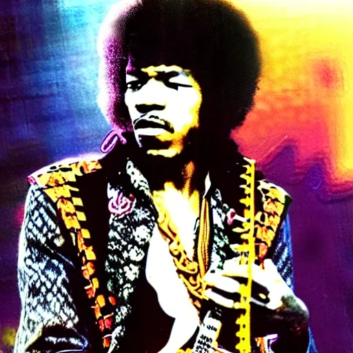 Image similar to jimi hendrix playing a snake, color photo, cinematic