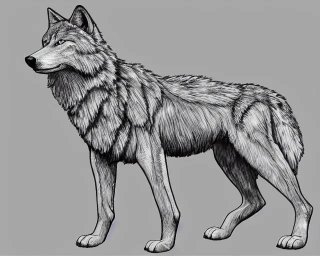 Image similar to professional digital art of a full-body outline of a wolf, very simple, white background and fill, high quality, HD, 8K,