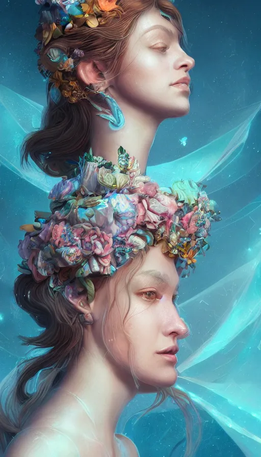 Image similar to a beautiful goddesses, profile, full body, universe, dream, highly detailed, digital painting, refreshing, trending on artstation, octane render, illustration by james jean