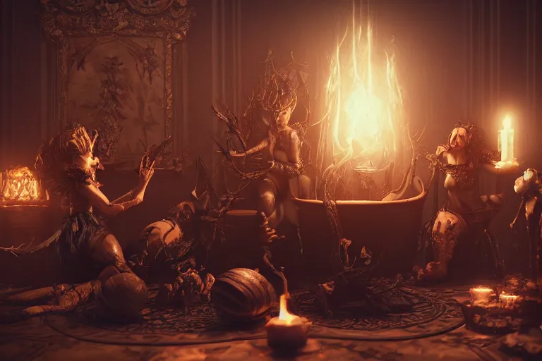 Image similar to dark witches doing a ritual. Ornate details, award winning, Octane render, 4k, 8k, unreal 5, very detailed, hyper control-realism, trending on artstation.”