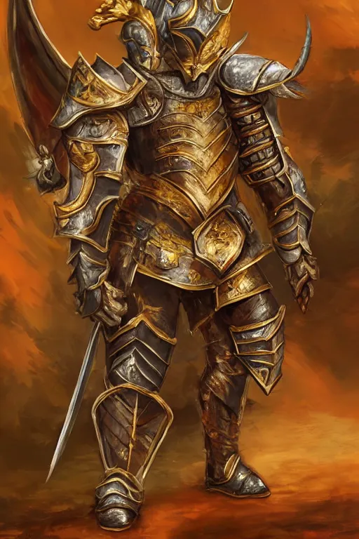 Image similar to Golden dragon born fighter wearing plate armor