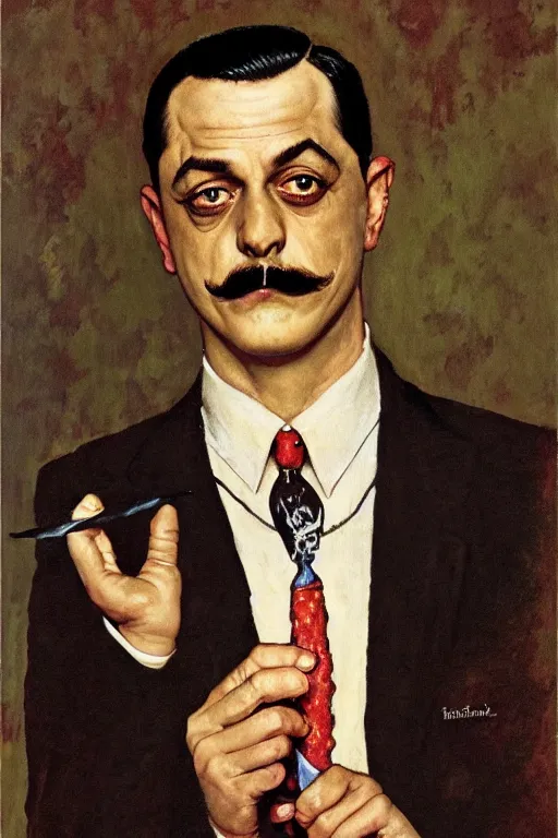 Image similar to portrait of gomez addams from the addams family painted by norman rockwell