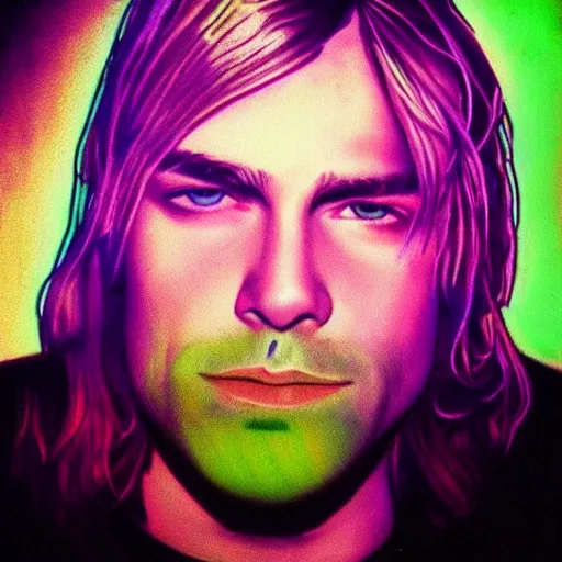 Image similar to futuristic kurt cobain, neon style