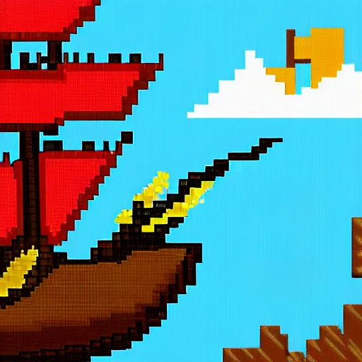 Image similar to burning pirate ship pixel art