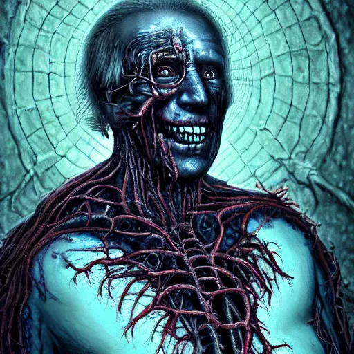 Image similar to biden became bloody ugly lovecraftian degenerate abomination, photo - realistic, color image, 2 k, highly detailed, bodyhorror, occult art, by giger