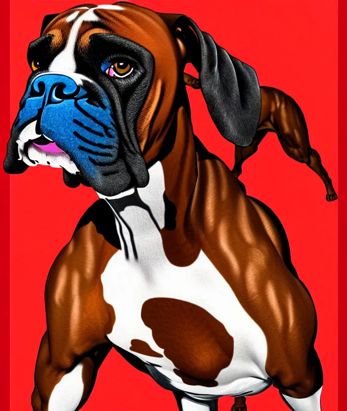 Image similar to boxer sportsman as boxer dog, anatomically correct, style of american 6 0's poster