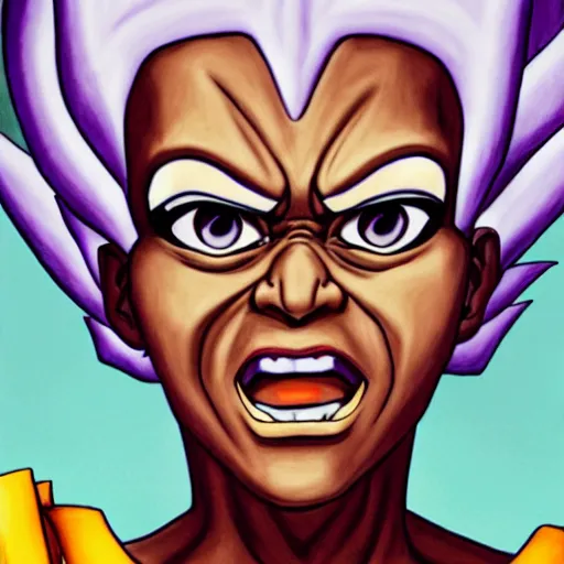 Prompt: ultra realistic portrait painting of michelle obama as frieza, art by akira toriyama, 4 k, dragon ball artstyle, cel shaded, highly detailed, epic lighting