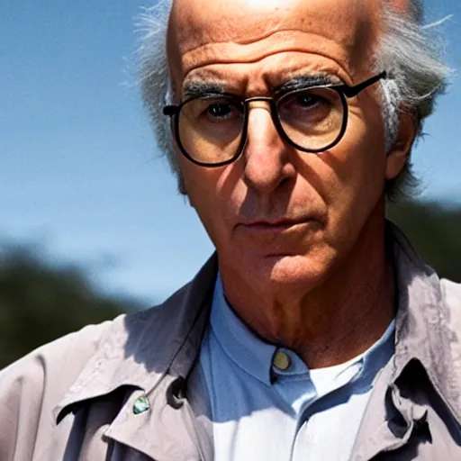 Image similar to Live Action Still of Larry David evading the cops in Breaking Bad, real life, hyperrealistic, ultra realistic, realistic, highly detailed, detailed, very detailed, cool, ultra detailed, very realistic, trending on artstation, epic, HD quality, 8k resolution, body and headshot, film still, real, detailed face, very detailed face, real life