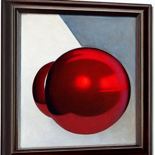 Prompt: chrome spheres on a red cube by worthington whittredge