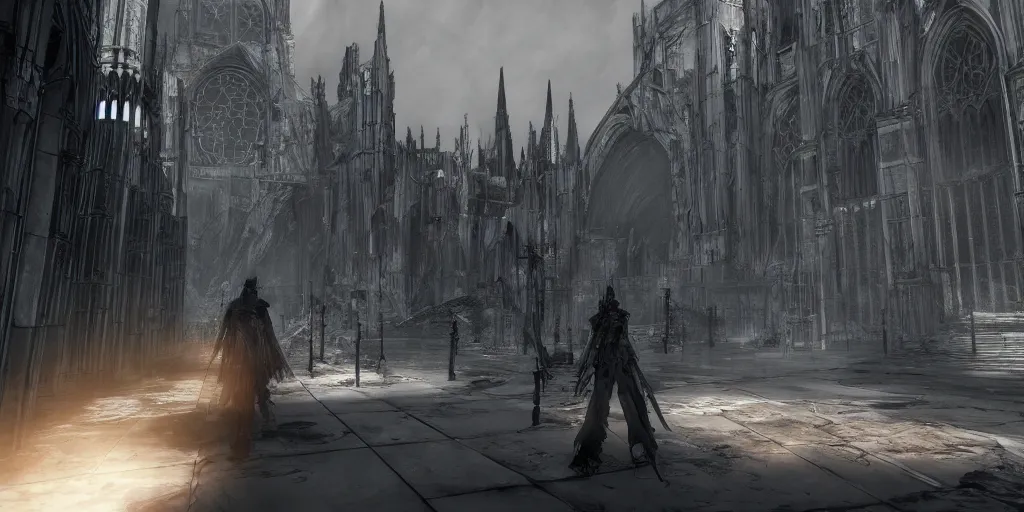 Image similar to grimdark tsutomu nihei aposimz gothic cathedral city, unreal engine, 8 k, ultra realistic, ultra detail