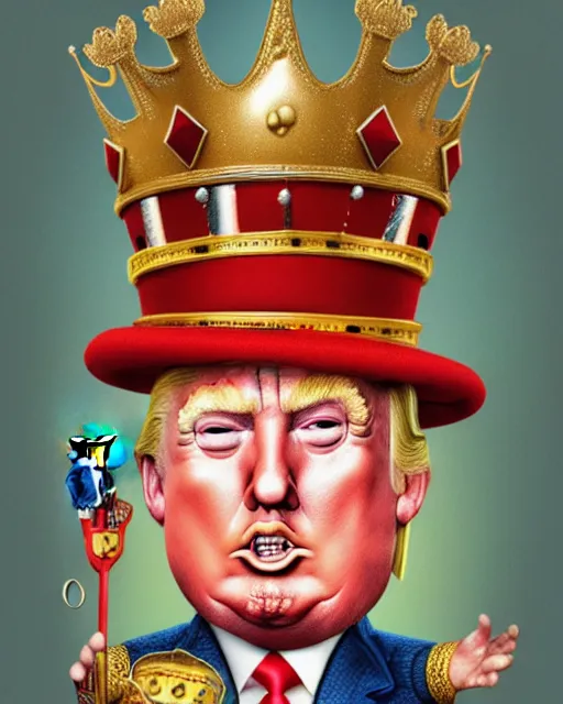 Image similar to closeup profile portrait of a tin toy donald trump as king henry viii, hyper realistic, artstation, illustration, concept art by nicoletta ceccoli, mark ryden, lostfish, max fleischer, digital paint, matte paint, vivid colors, bright, cheerful, detailed and intricate environment