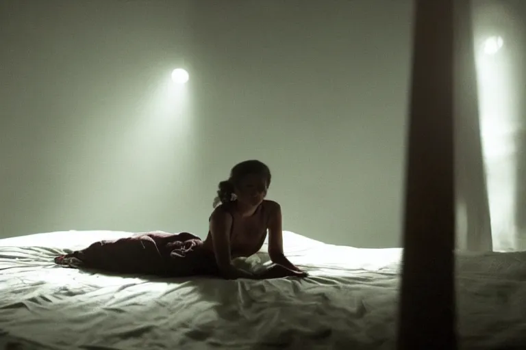 Image similar to vfx movie scene sleep paralysis night natural lighting by emmanuel lubezki