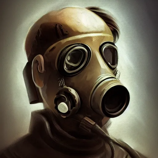 Image similar to concept art of gas mask by jama jurabaev, brush hard, artstation, cgsociety, high quality, brush stroke