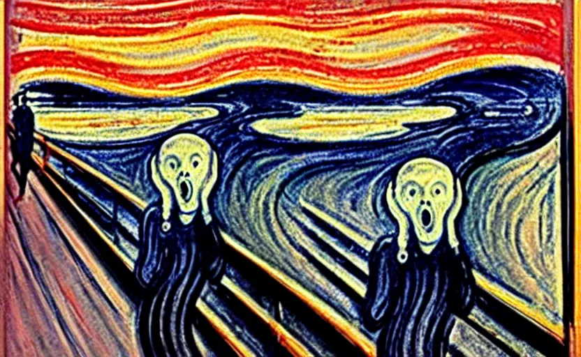 Image similar to The scream by Edward Munch reimagine in New York, acrilic painting, highly detalied