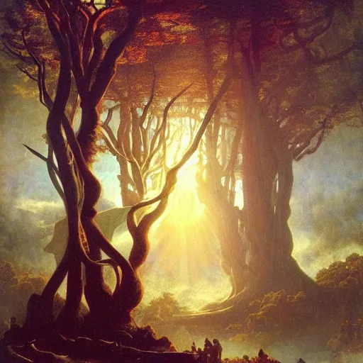 Prompt: Yggdrasil by Albert Bierstadt, fantasy, mythology