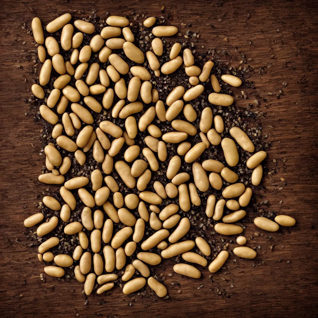 Image similar to large fractal soy beans, with leaves and roots, over vivid dark wood table, geometrical, metaphysical. food photography. super detailed. masterpiece