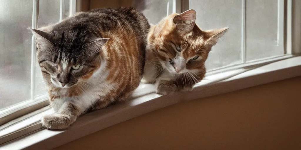 Prompt: cat on a windowsill. elegant