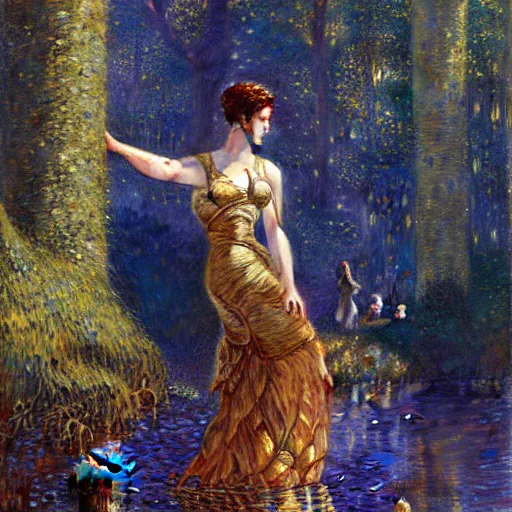 Prompt: portrait of an otter wearing a dress. furaffinity forest fantasy highly detailed painting by gaston bussiere craig mullins jc leyendecker gustav klimt artgerm greg rutkowski john berkey, bergey, craig mullins, ruan jia, raymond swanland, jeremy mann, tom lovell, alex malveda