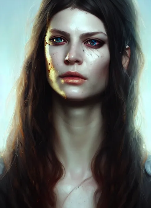 Image similar to a _ fantasy _ style _ portrait _ painting _ of white female with scar under left eye, holy oil _ painting _ unreal _ 5 _ daz. _ rpg _ portrait _ extremely _ detailed _ artgerm _ greg _ rutkowski _ greg