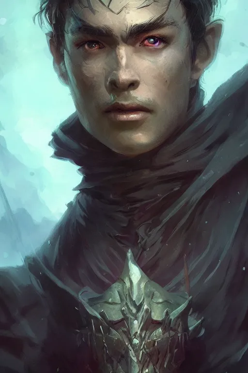 Image similar to dungeons and dragons a young dark wizard character closeup portrait, dramatic light, lake background, 2 0 0 mm focal length, painted by stanley lau, painted by greg rutkowski, painted by stanley artgerm, digital art, trending on artstation