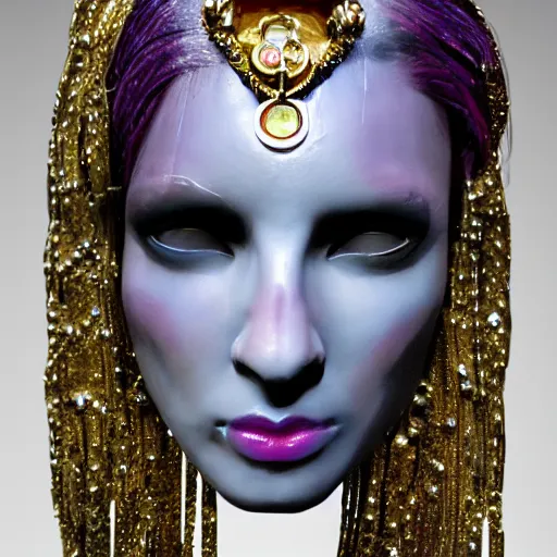 Image similar to female with visible gems inlaid her skin, cyberpunk style, gems, cameo, marble, gold, bones, 8k, details, studio lighting, realism