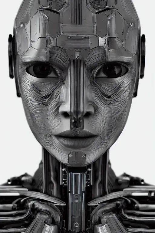 Image similar to robot with human face, female head, woman human face, human face realistic, human head, cyborg frame concept, cyborg by ales-kotnik, sci-fi android female