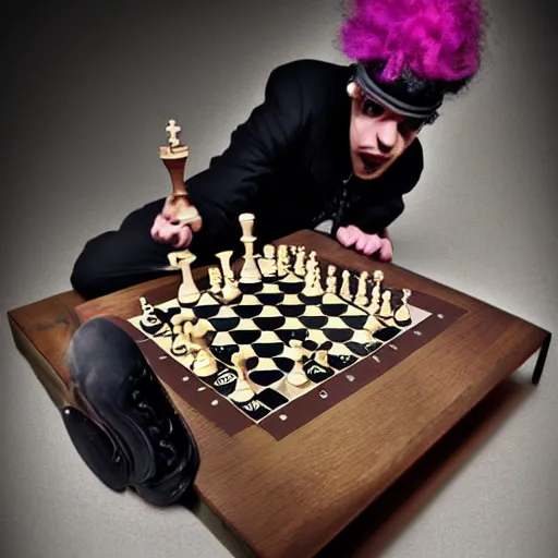 Prompt: punk rocker playing chess, steampunk
