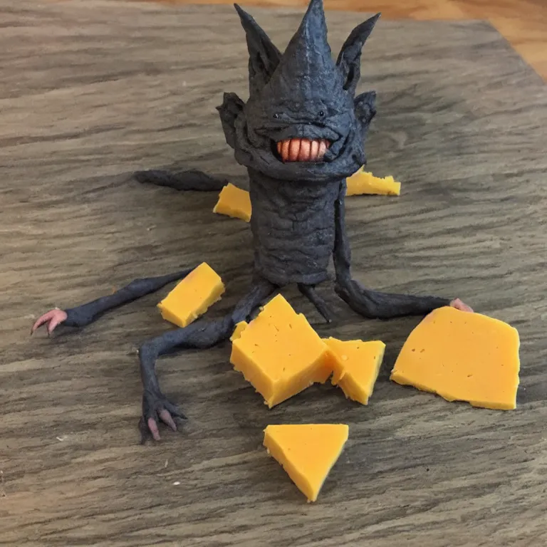 Image similar to a goblin made out of cheddar cheese